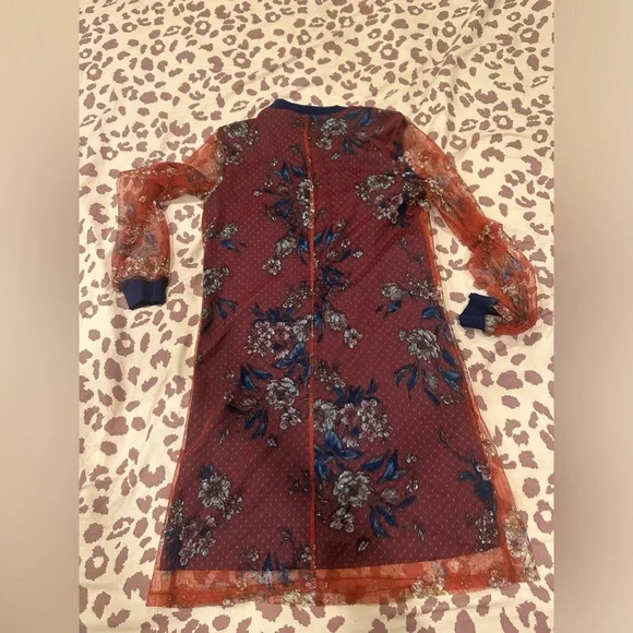 Long sleeve mesh burgundy and navy dress - Picture 13 of 14